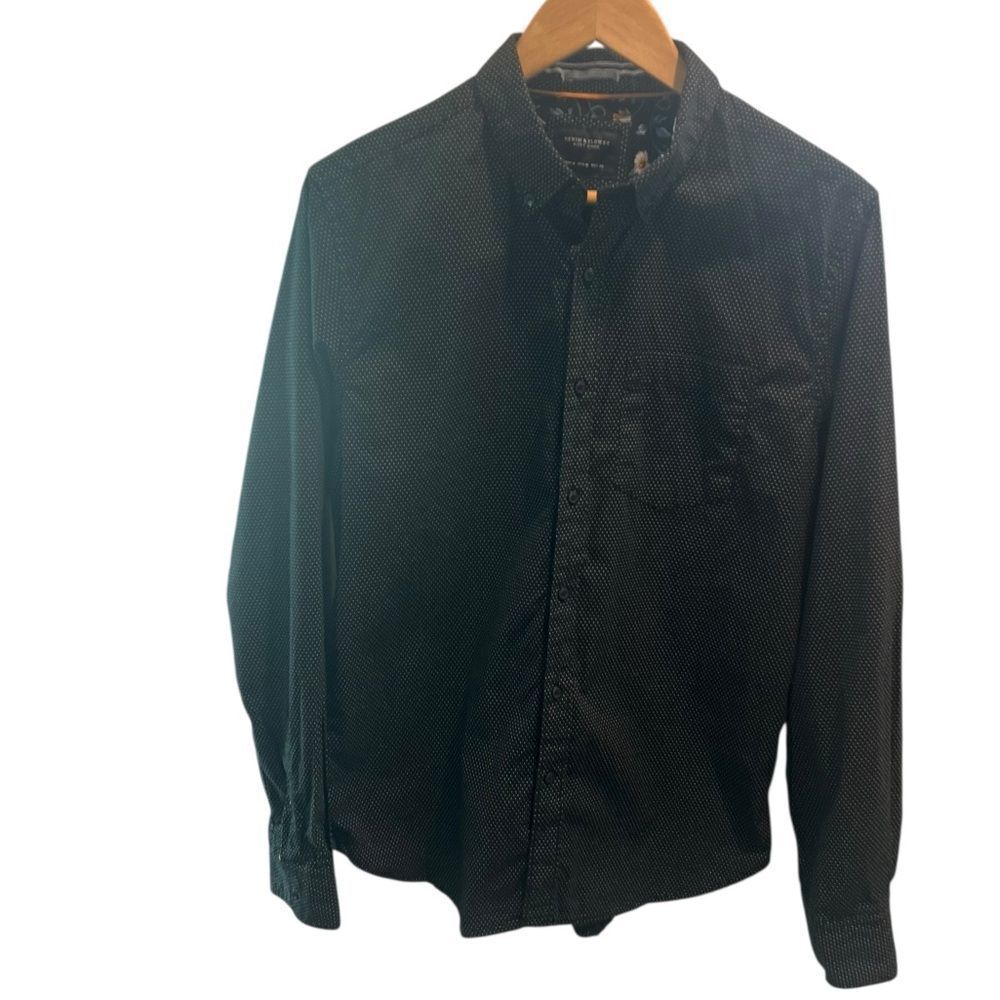 Denim & Flower by Ricky Singh Men’s Black Polka Dot Button-Down Shirt Medium